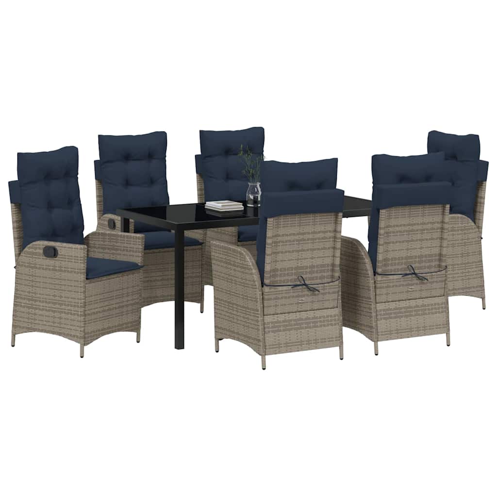 Kert étkező szett párnával 7 pcs Szürke és fekete Rattan