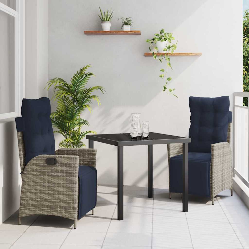 Kert étkező szett párnával 3 pcs Szürke és fekete Rattan