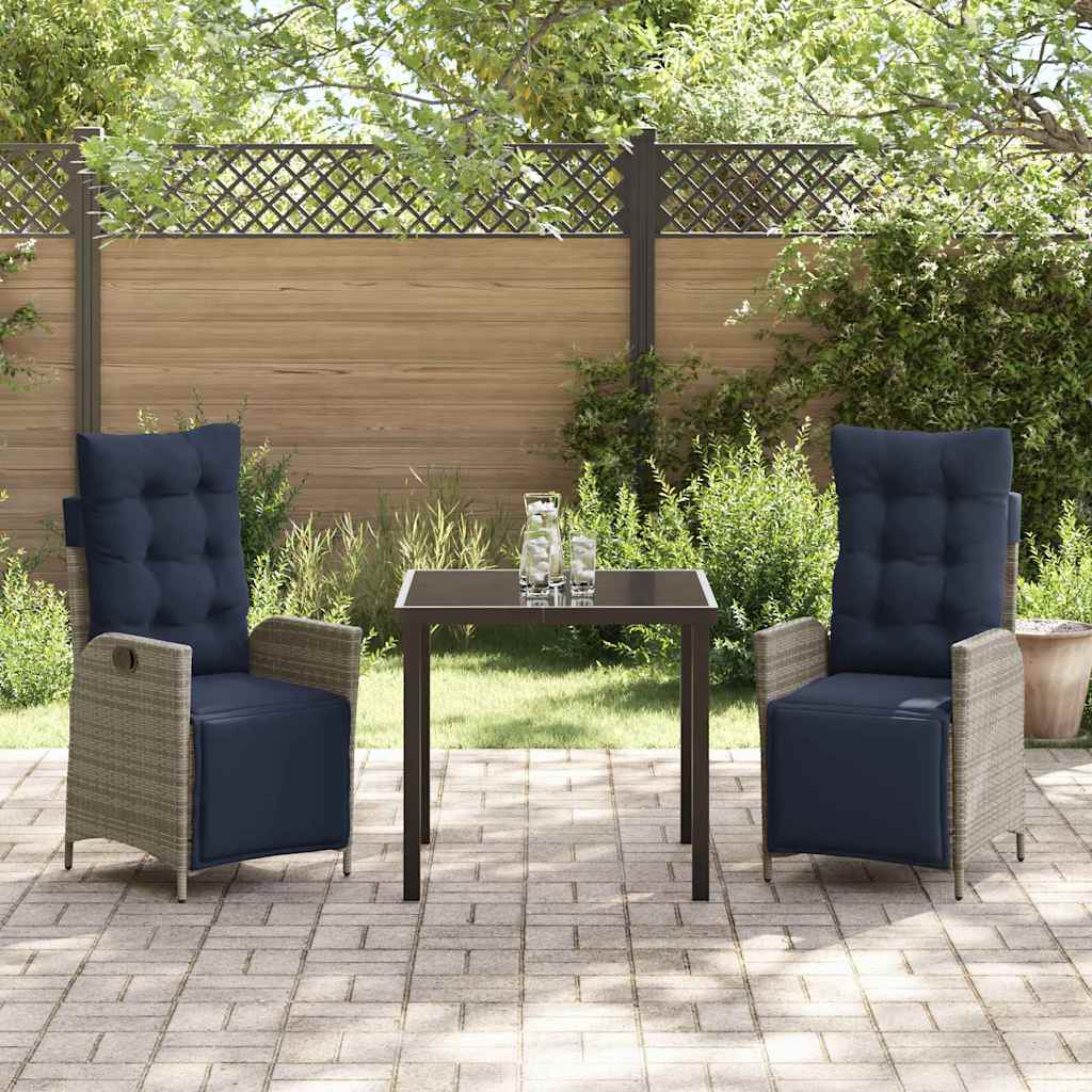 Kert étkező szett párnával 3 pcs Szürke és fekete Rattan