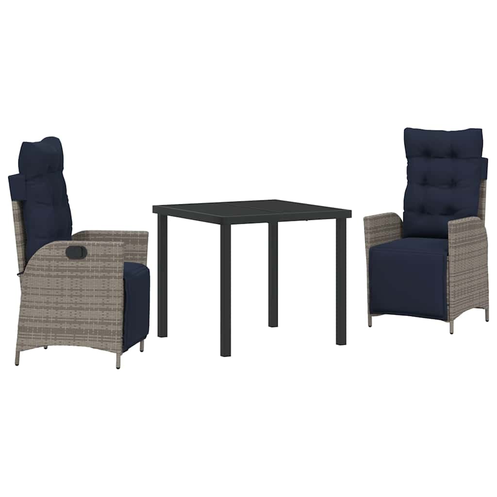 Kert étkező szett párnával 3 pcs Szürke és fekete Rattan
