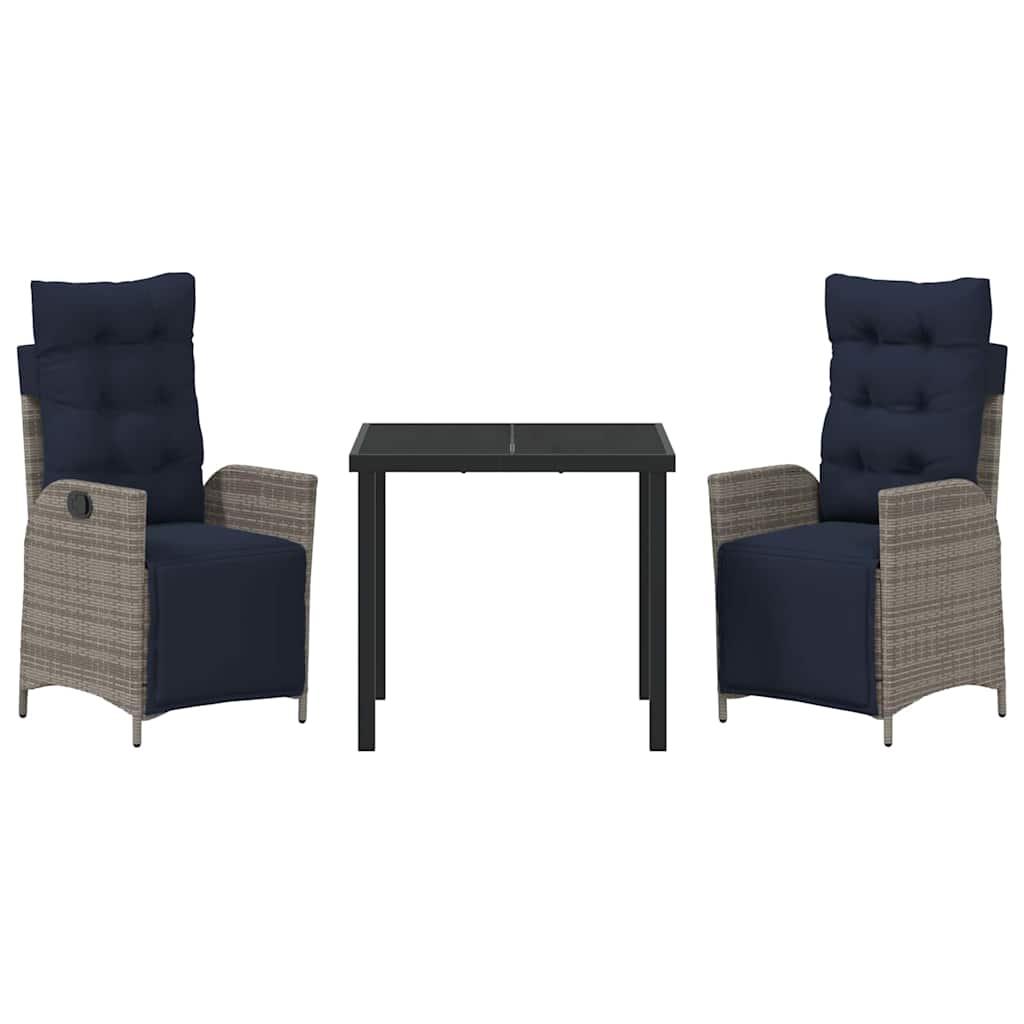 Kert étkező szett párnával 3 pcs Szürke és fekete Rattan