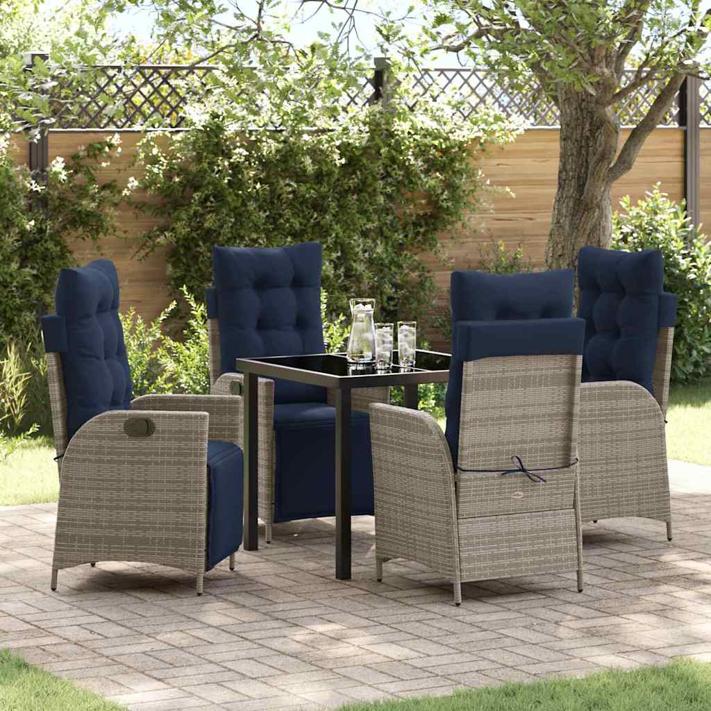 Kert étkező szett párnával 5 pcs Szürke és fekete Rattan
