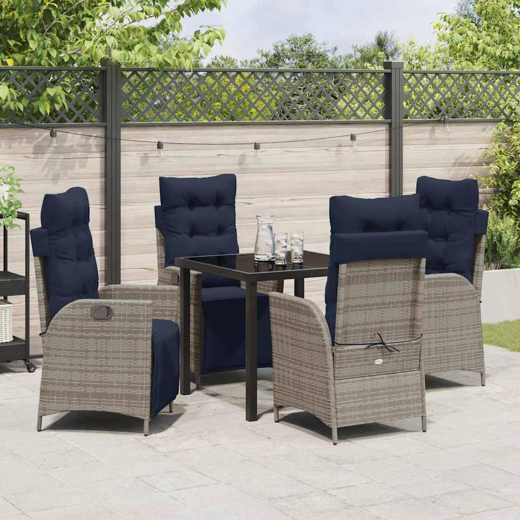Kert étkező szett párnával 5 pcs Szürke és fekete Rattan
