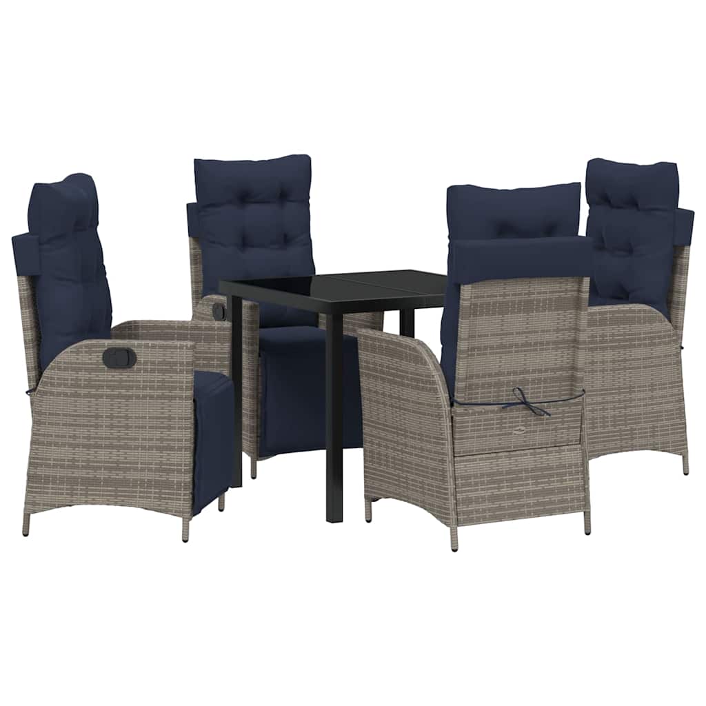 Kert étkező szett párnával 5 pcs Szürke és fekete Rattan
