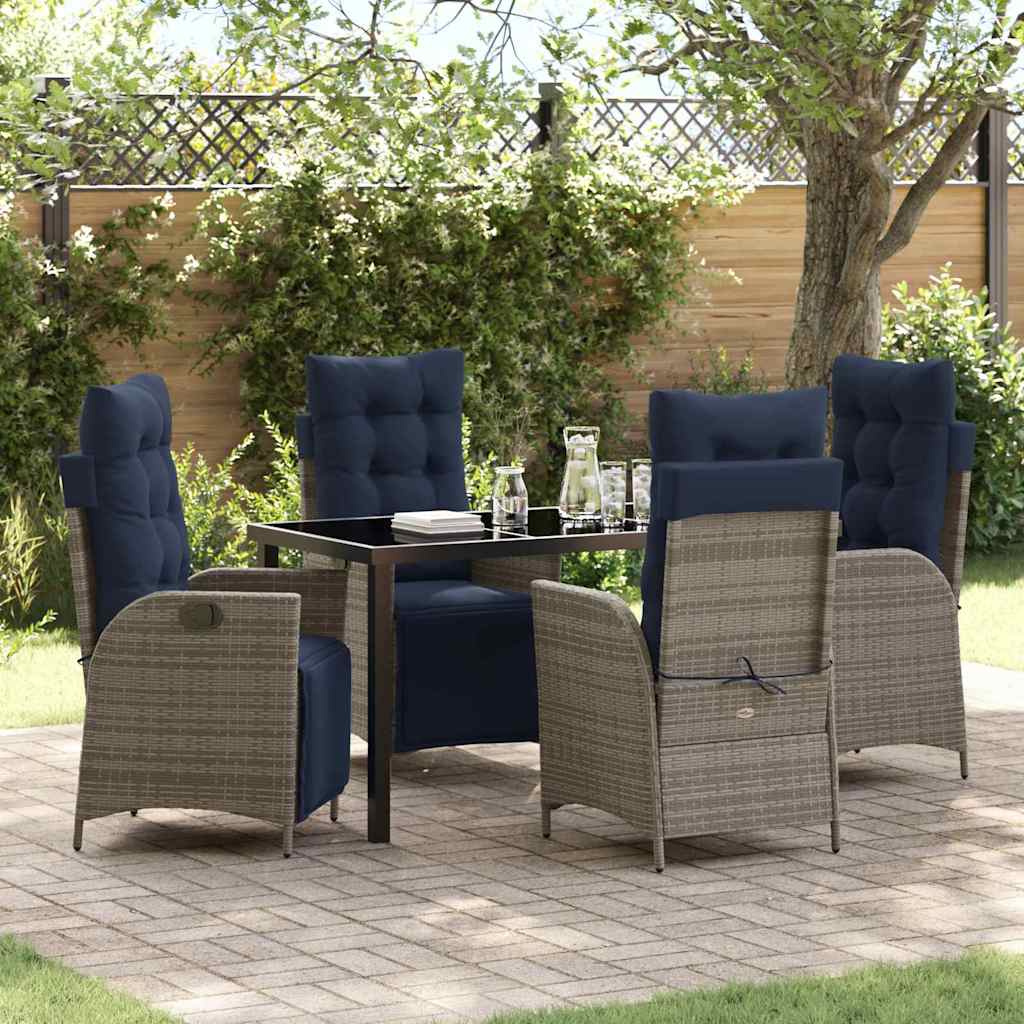 Kert étkező szett párnával 5 pcs Szürke és fekete Rattan
