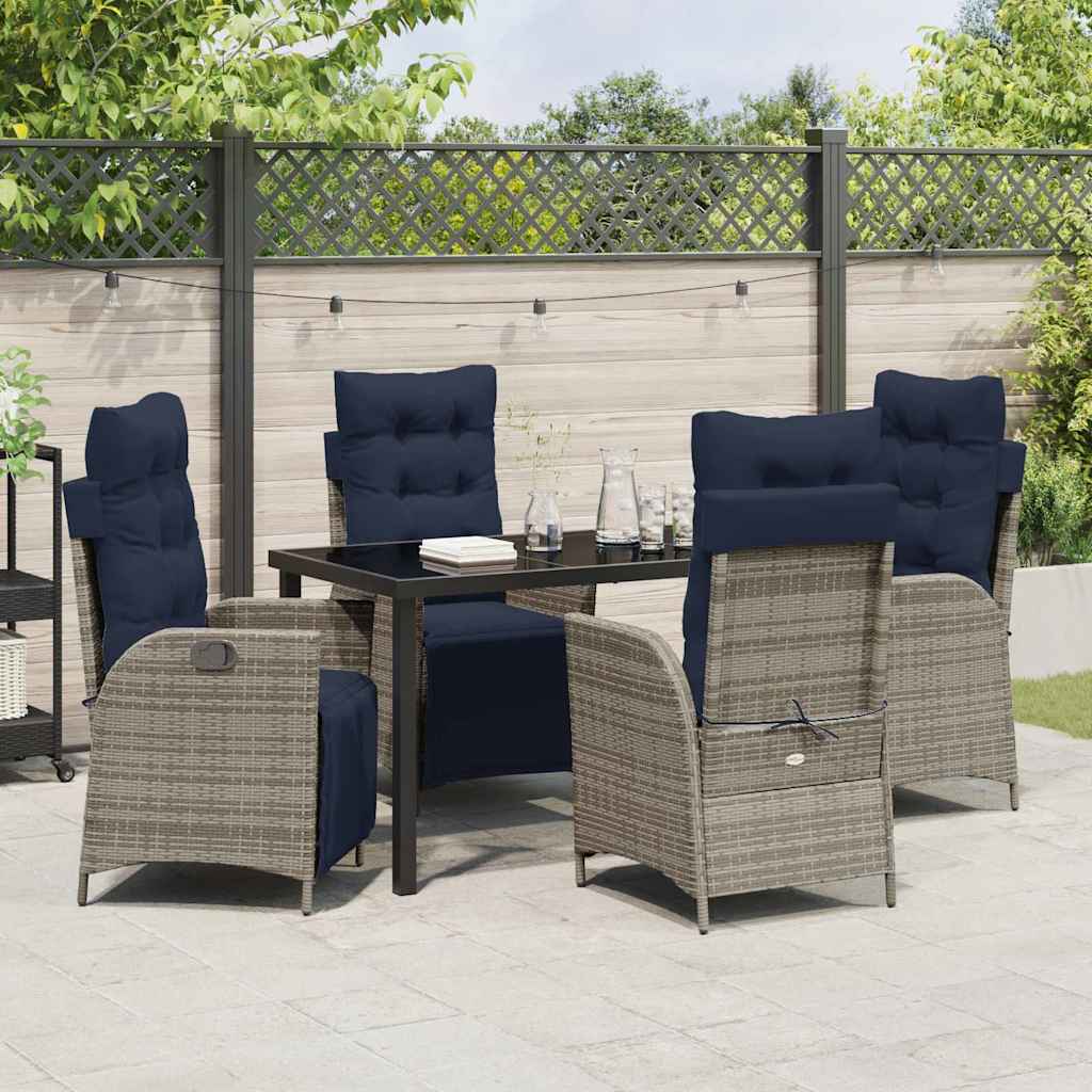 Kert étkező szett párnával 5 pcs Szürke és fekete Rattan
