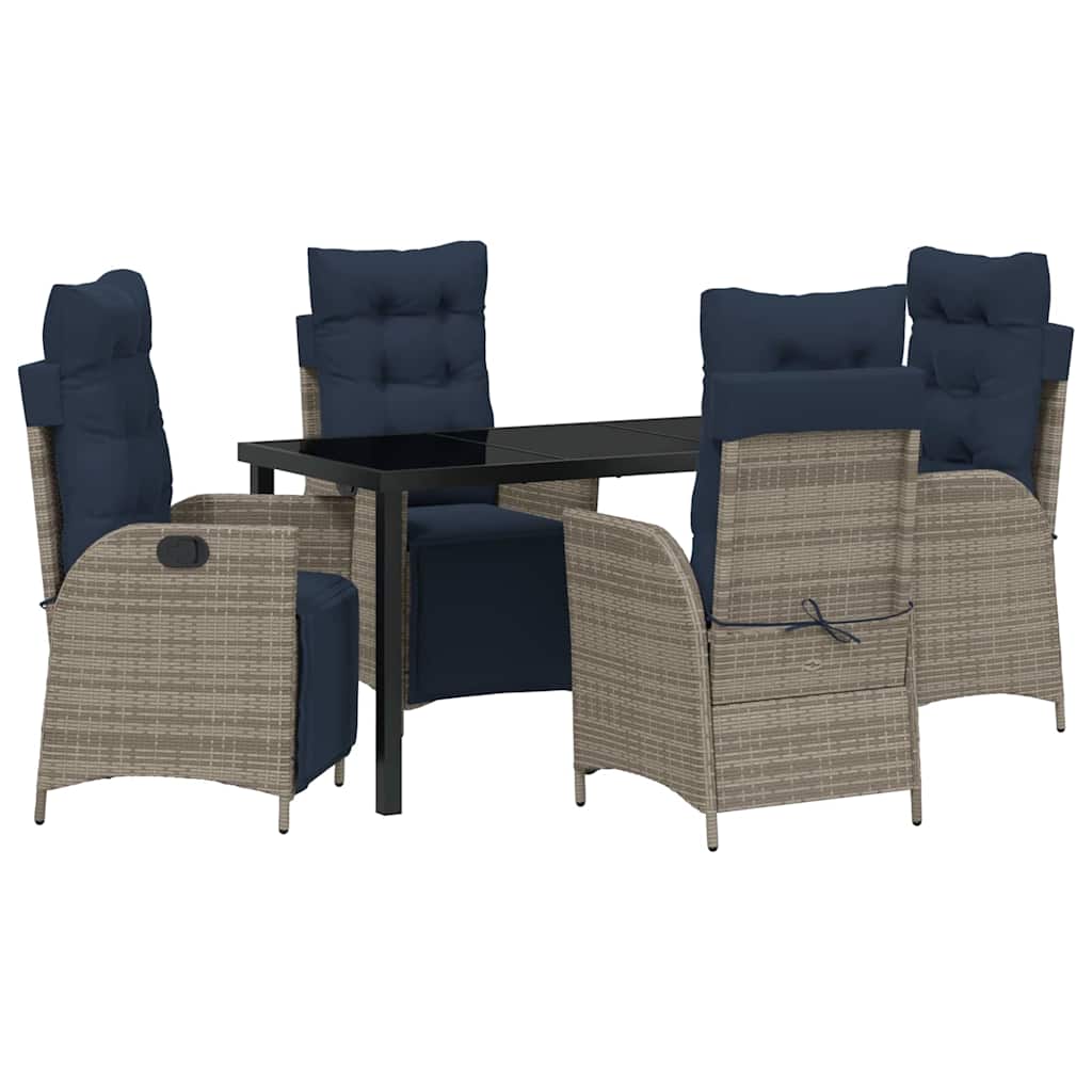 Kert étkező szett párnával 5 pcs Szürke és fekete Rattan