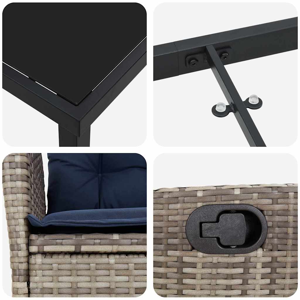 Kert étkező szett párnával 5 pcs Szürke és fekete Rattan