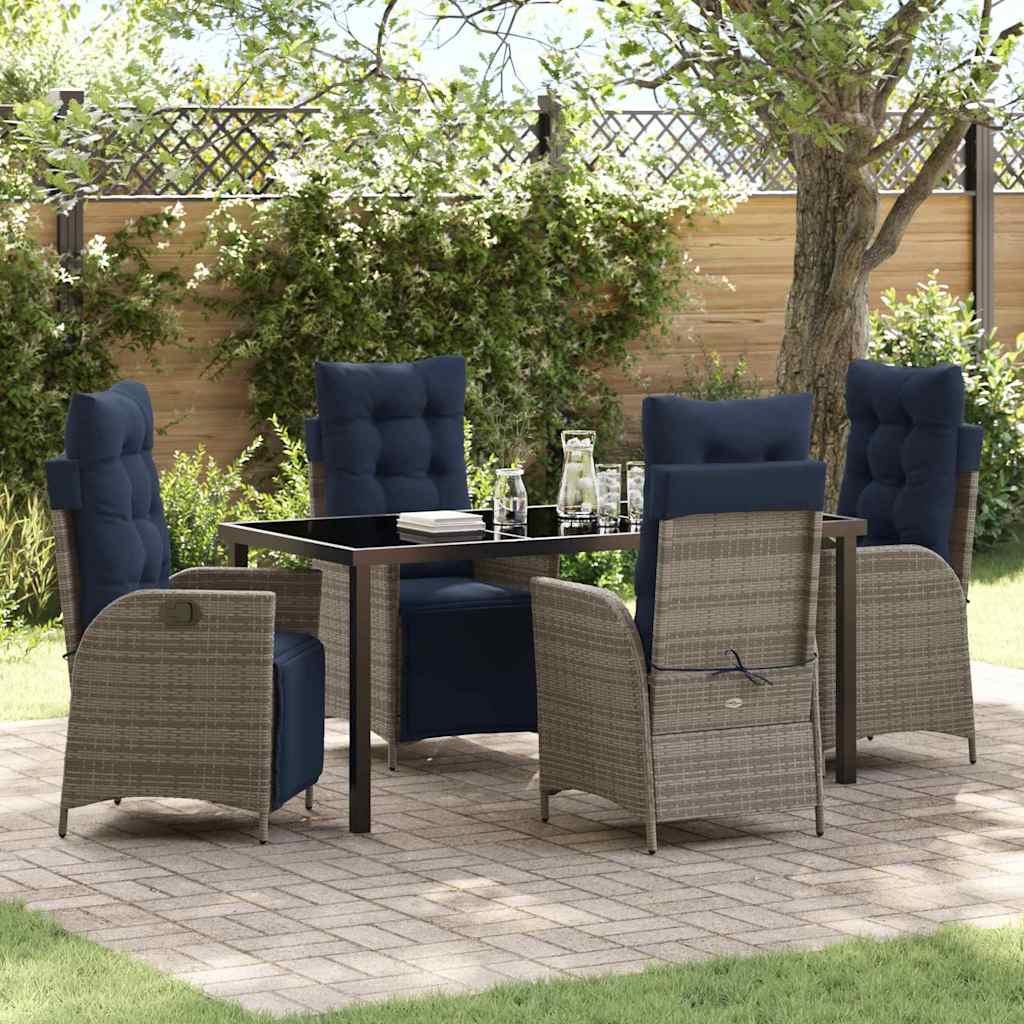 Kert étkező szett párnával 5 pcs Szürke és fekete Rattan