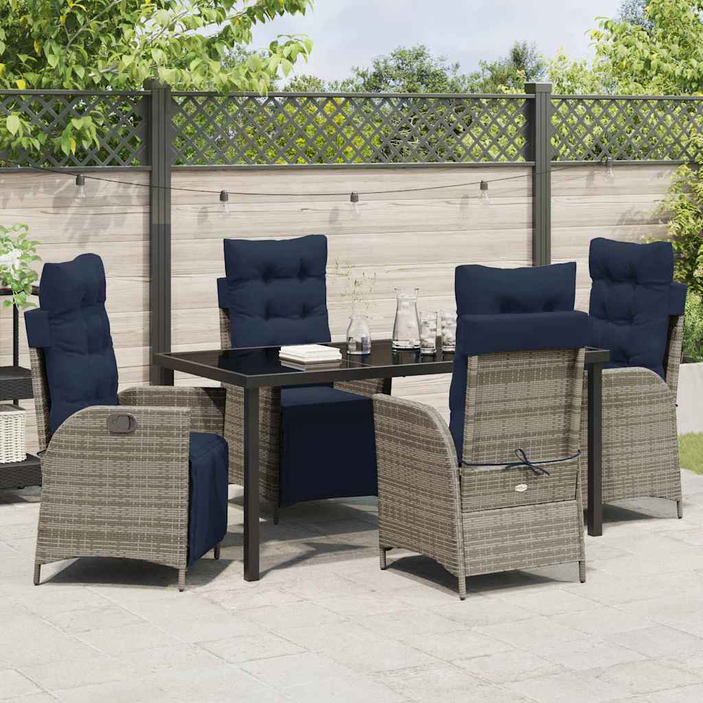 Kert étkező szett párnával 5 pcs Szürke és fekete Rattan