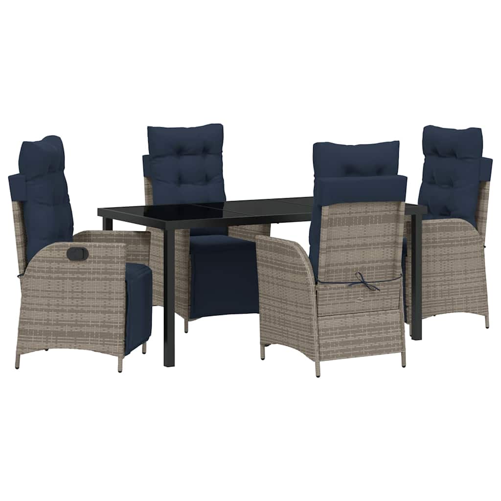 Kert étkező szett párnával 5 pcs Szürke és fekete Rattan