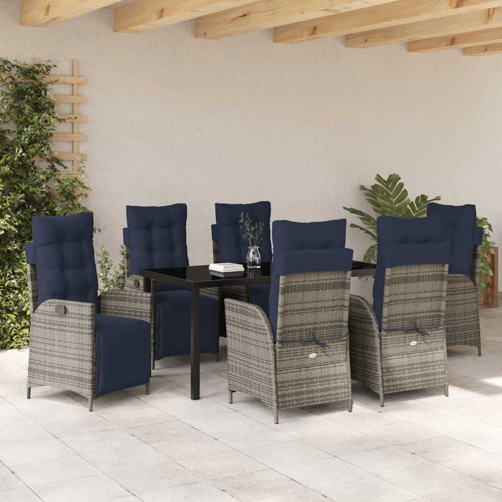 Kert étkező szett párnával 7 pcs Szürke és fekete Rattan