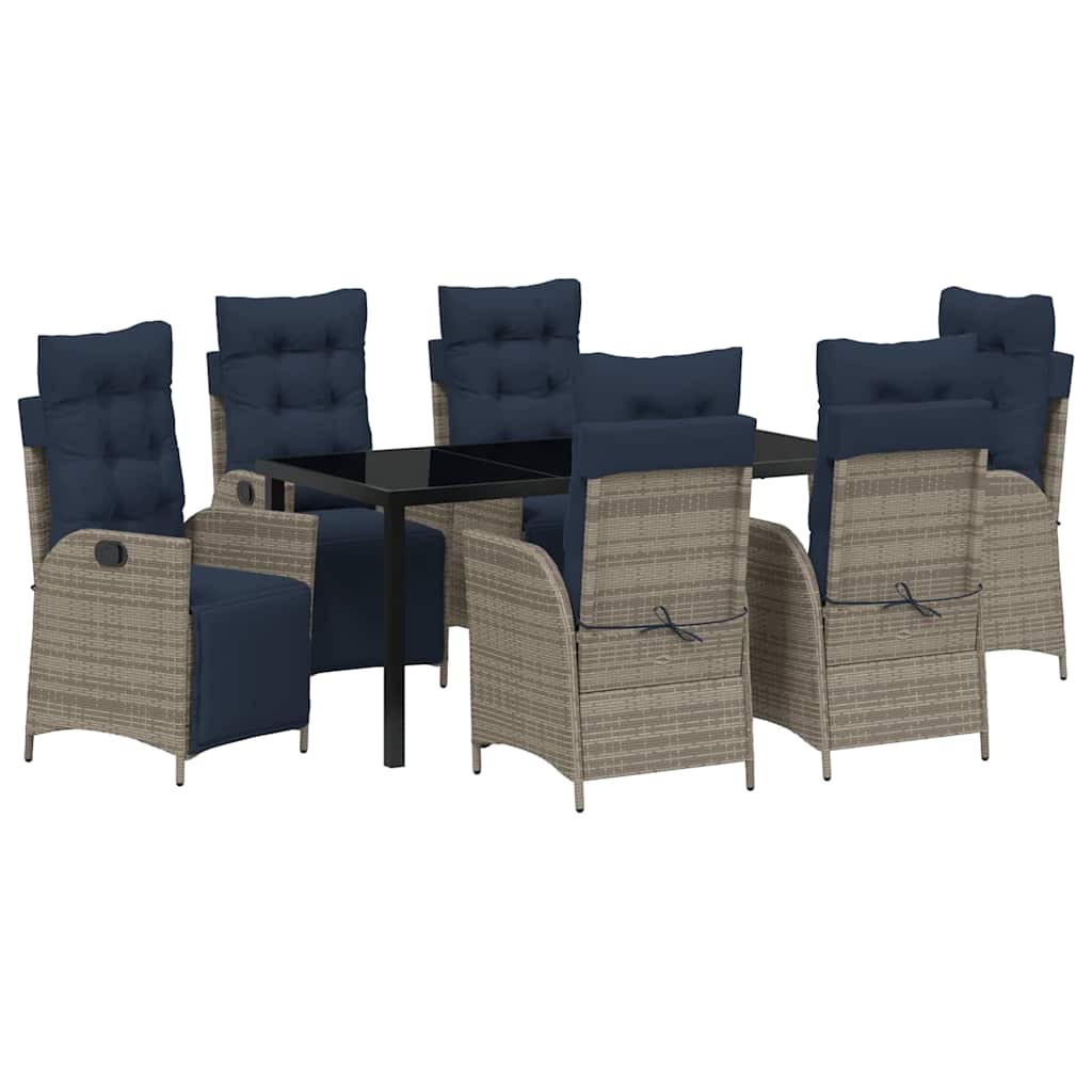 Kert étkező szett párnával 7 pcs Szürke és fekete Rattan