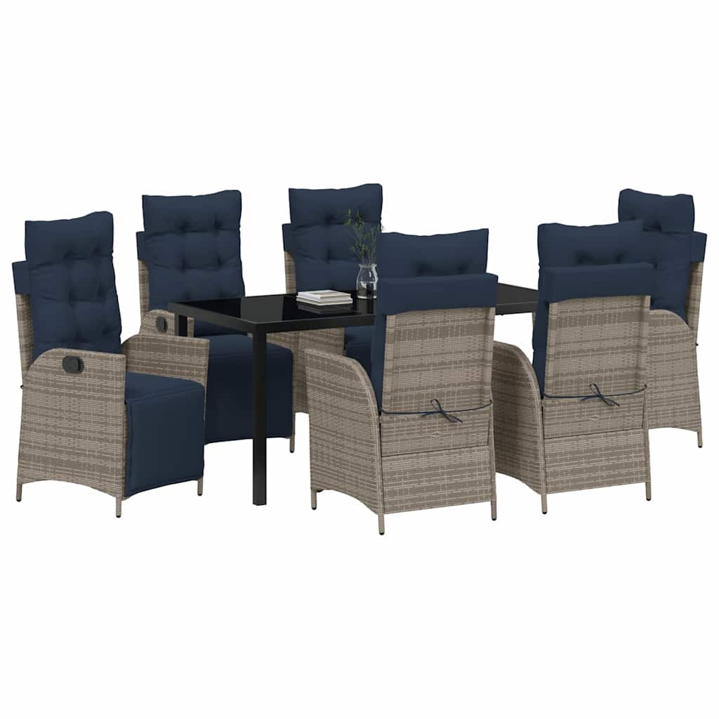 Kert étkező szett párnával 7 pcs Szürke és fekete Rattan