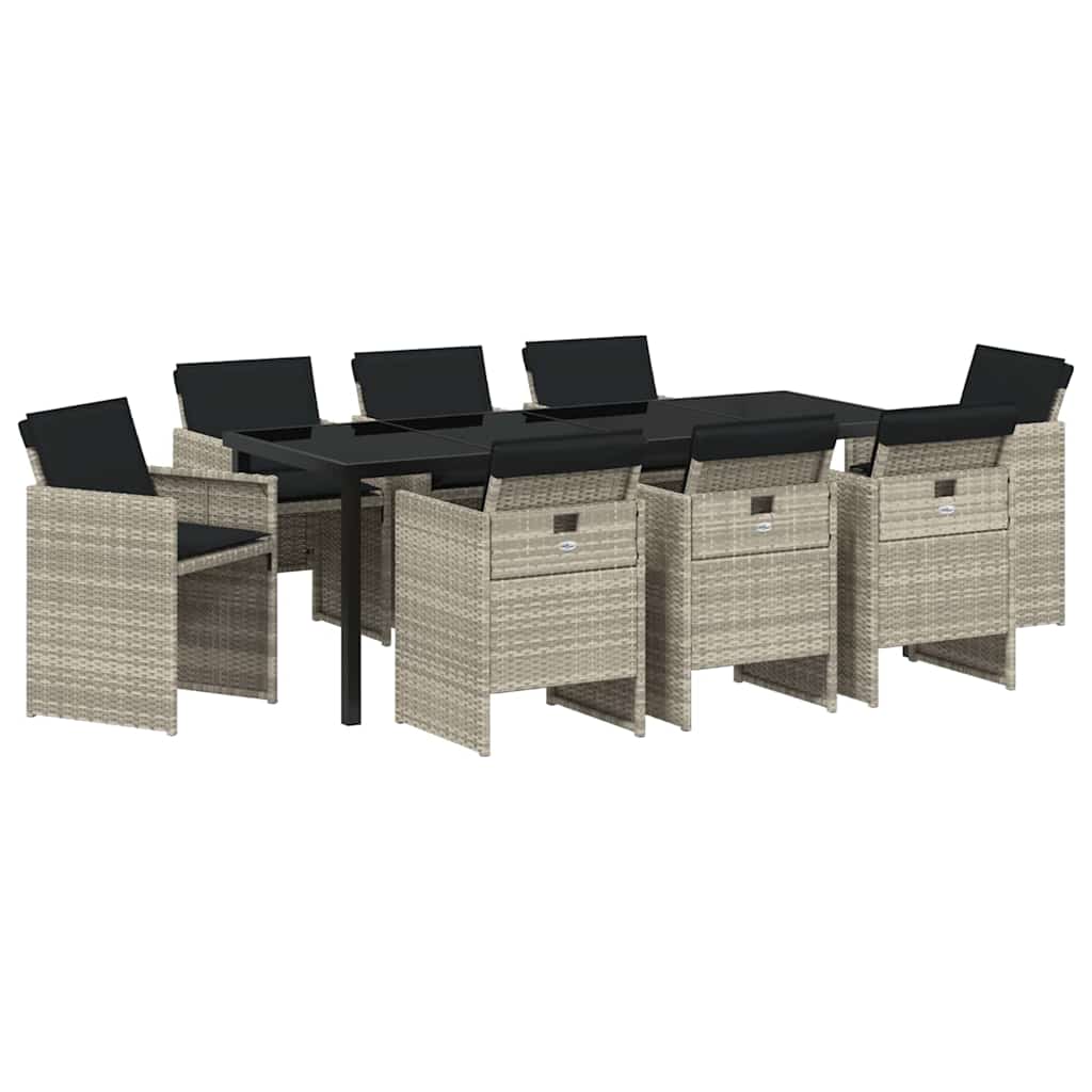 Kert étkező szett 9 pcs Világosszürke polirattan
