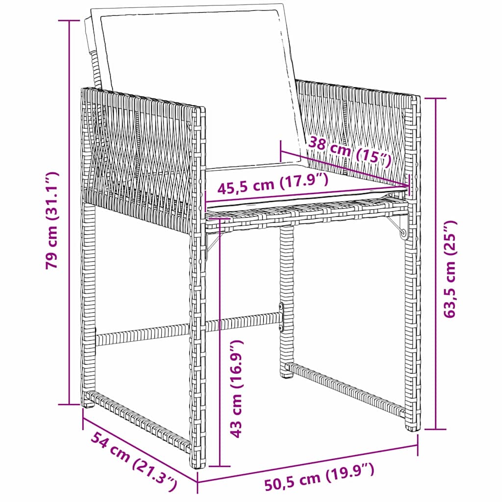 Kert étkező szett 5 pcs Fekete polirattan