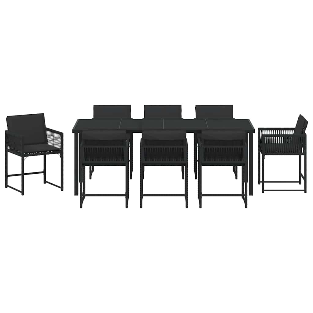 Kert étkező szett 9 pcs Fekete polirattan