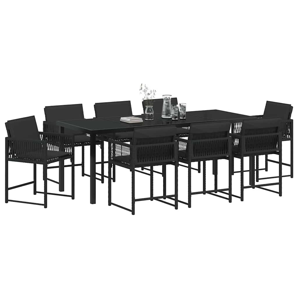 Kert étkező szett 9 pcs Fekete polirattan