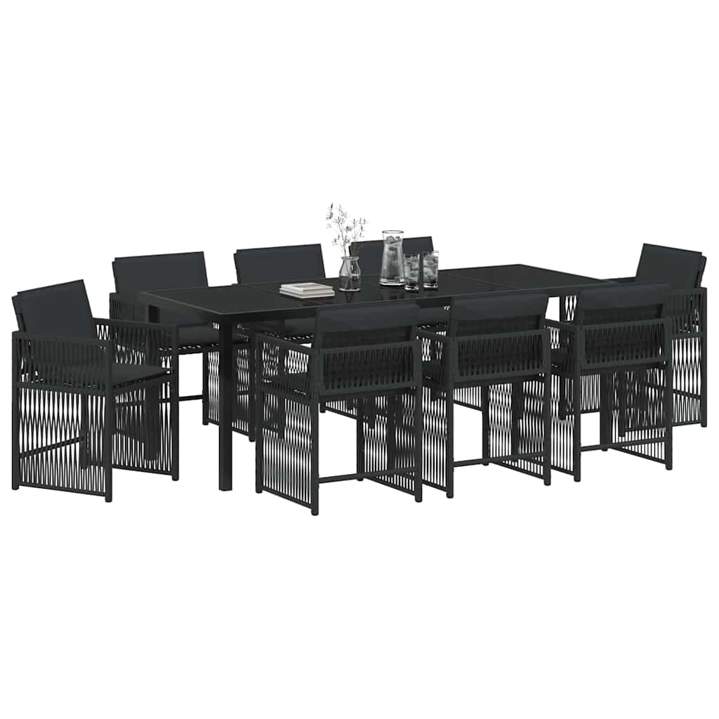 Kert étkező szett 9 pcs Fekete polirattan
