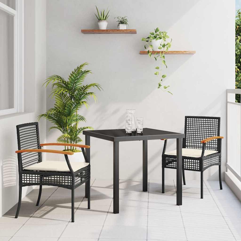 Kert étkező szett párnával 3 pcs Fekete Rattan