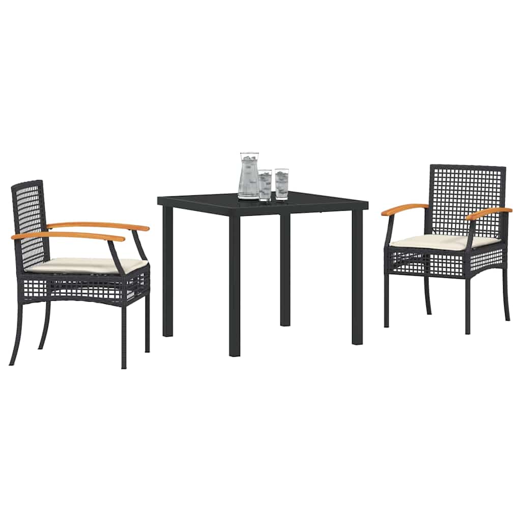 Kert étkező szett párnával 3 pcs Fekete Rattan