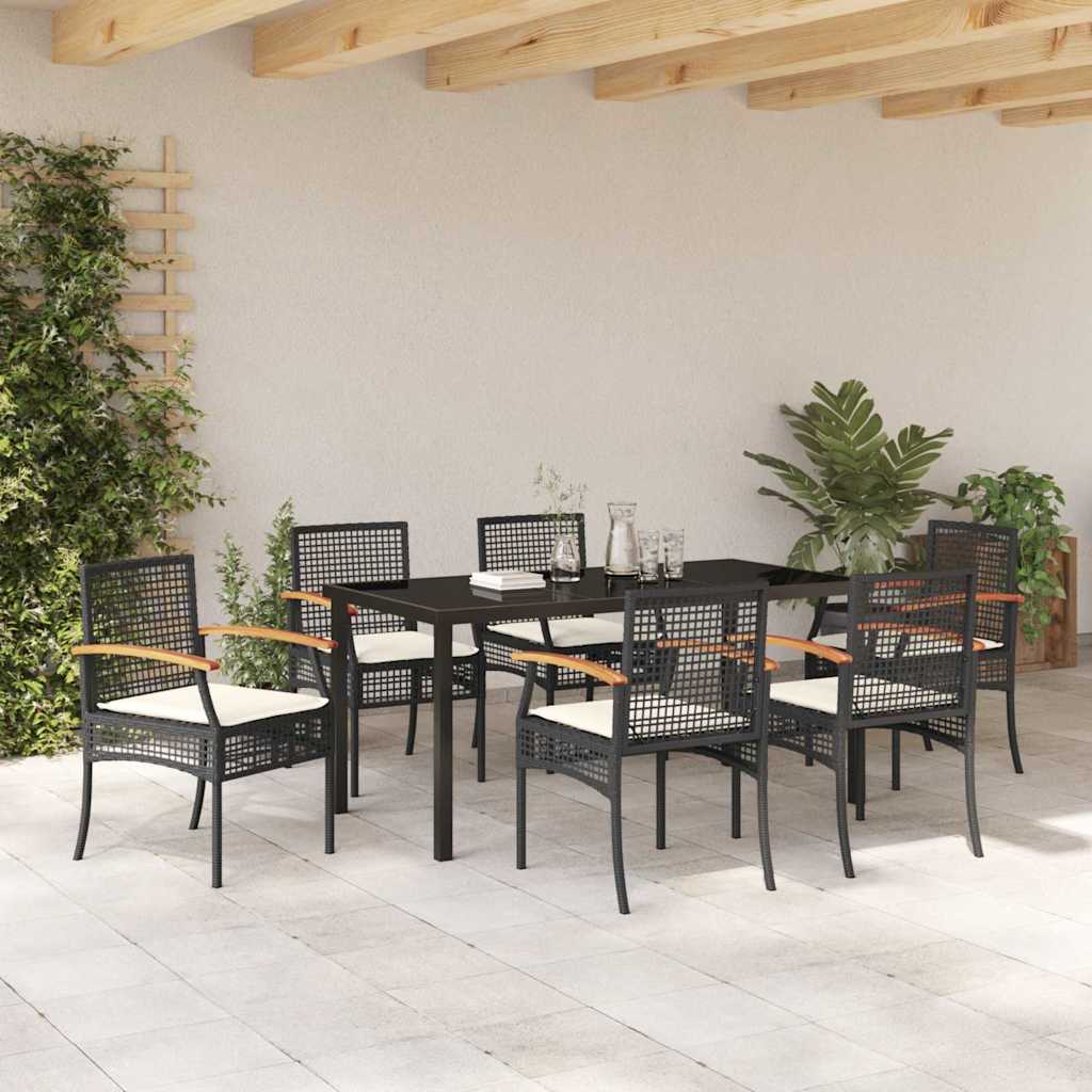 Kert étkező szett párnával 7 pcs Fekete Rattan
