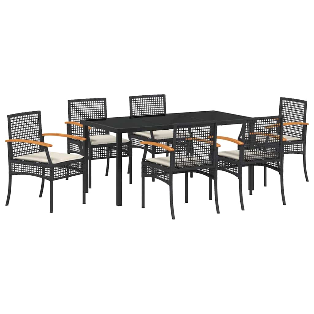 Kert étkező szett párnával 7 pcs Fekete Rattan