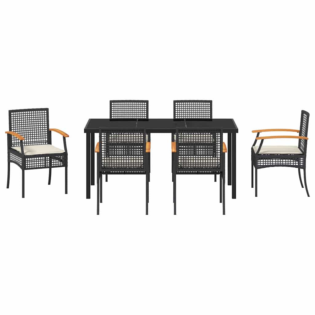 Kert étkező szett párnával 7 pcs Fekete Rattan