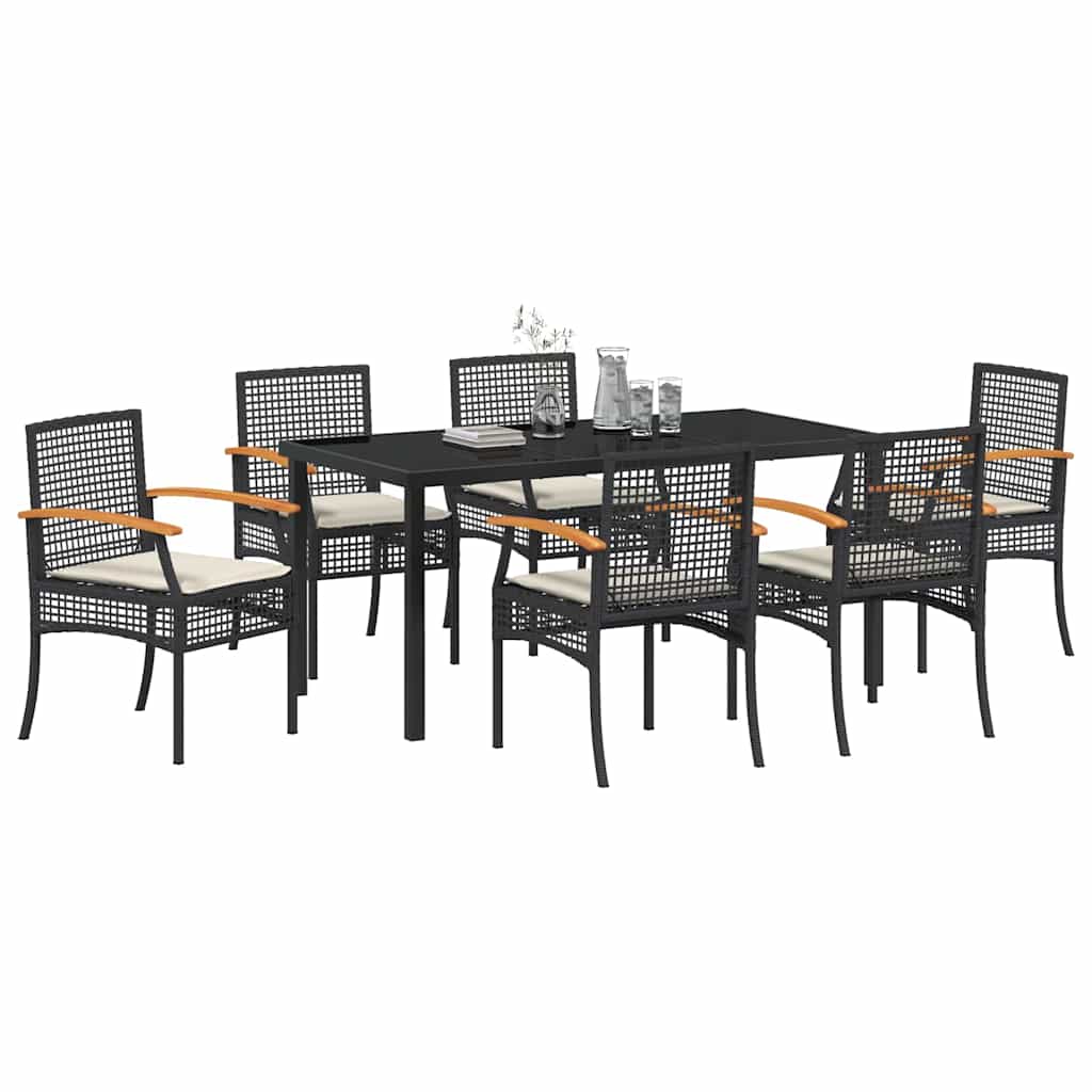 Kert étkező szett párnával 7 pcs Fekete Rattan