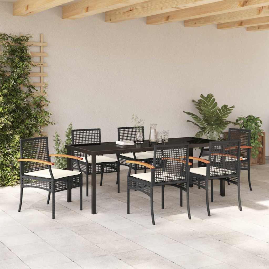 Kert étkező szett párnával 7 pcs Fekete Rattan