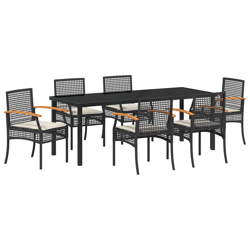 Kert étkező szett párnával 7 pcs Fekete Rattan