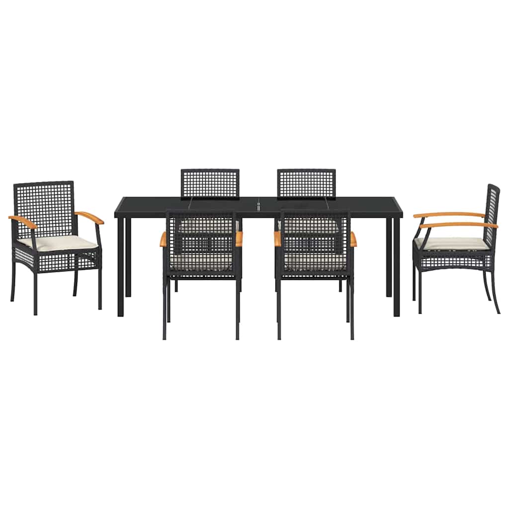 Kert étkező szett párnával 7 pcs Fekete Rattan