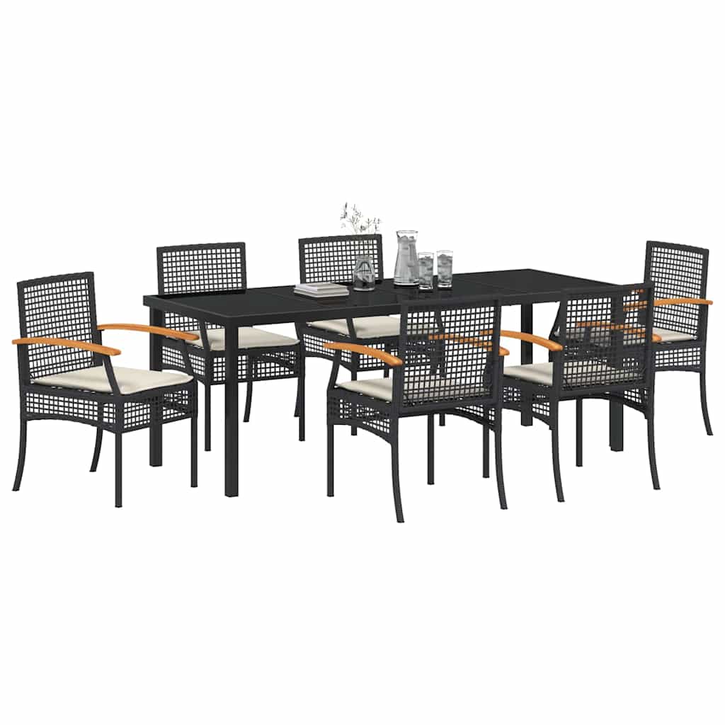 Kert étkező szett párnával 7 pcs Fekete Rattan