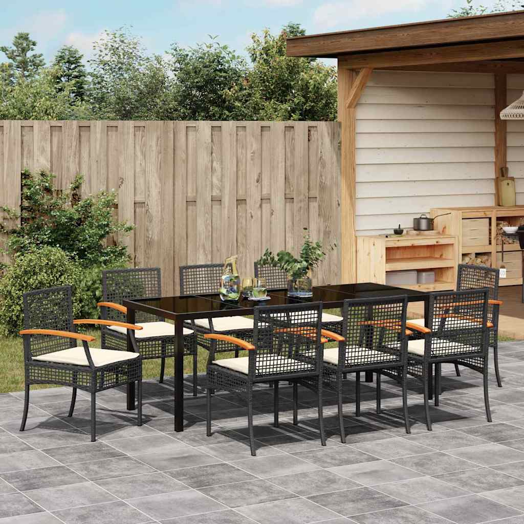 Kert étkező szett párnával 9 pcs Fekete Rattan
