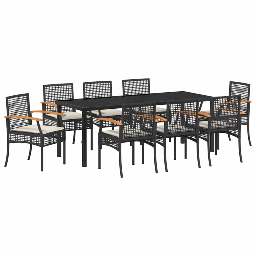 Kert étkező szett párnával 9 pcs Fekete Rattan