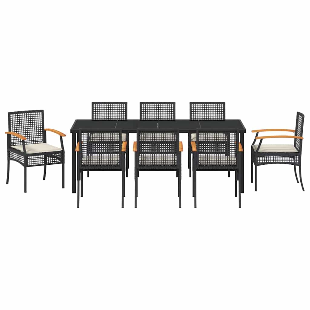 Kert étkező szett párnával 9 pcs Fekete Rattan