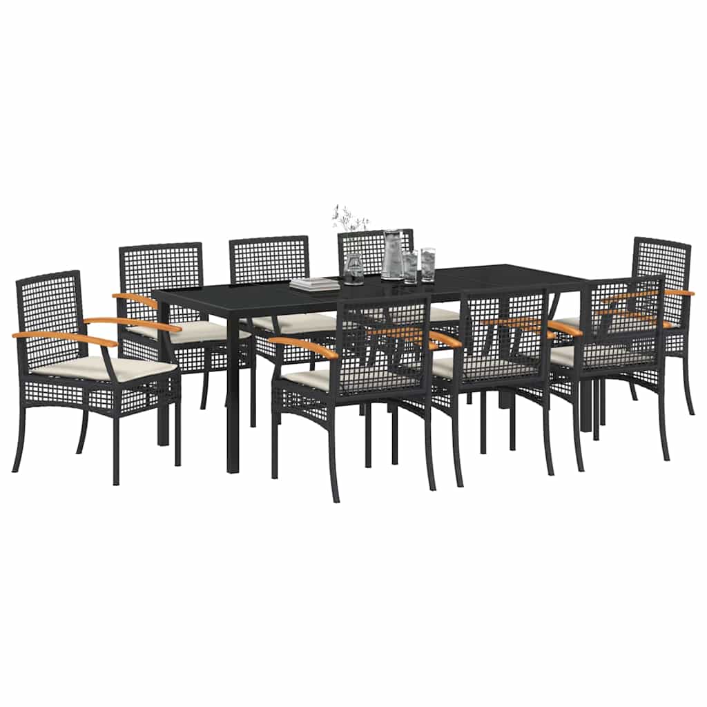 Kert étkező szett párnával 9 pcs Fekete Rattan