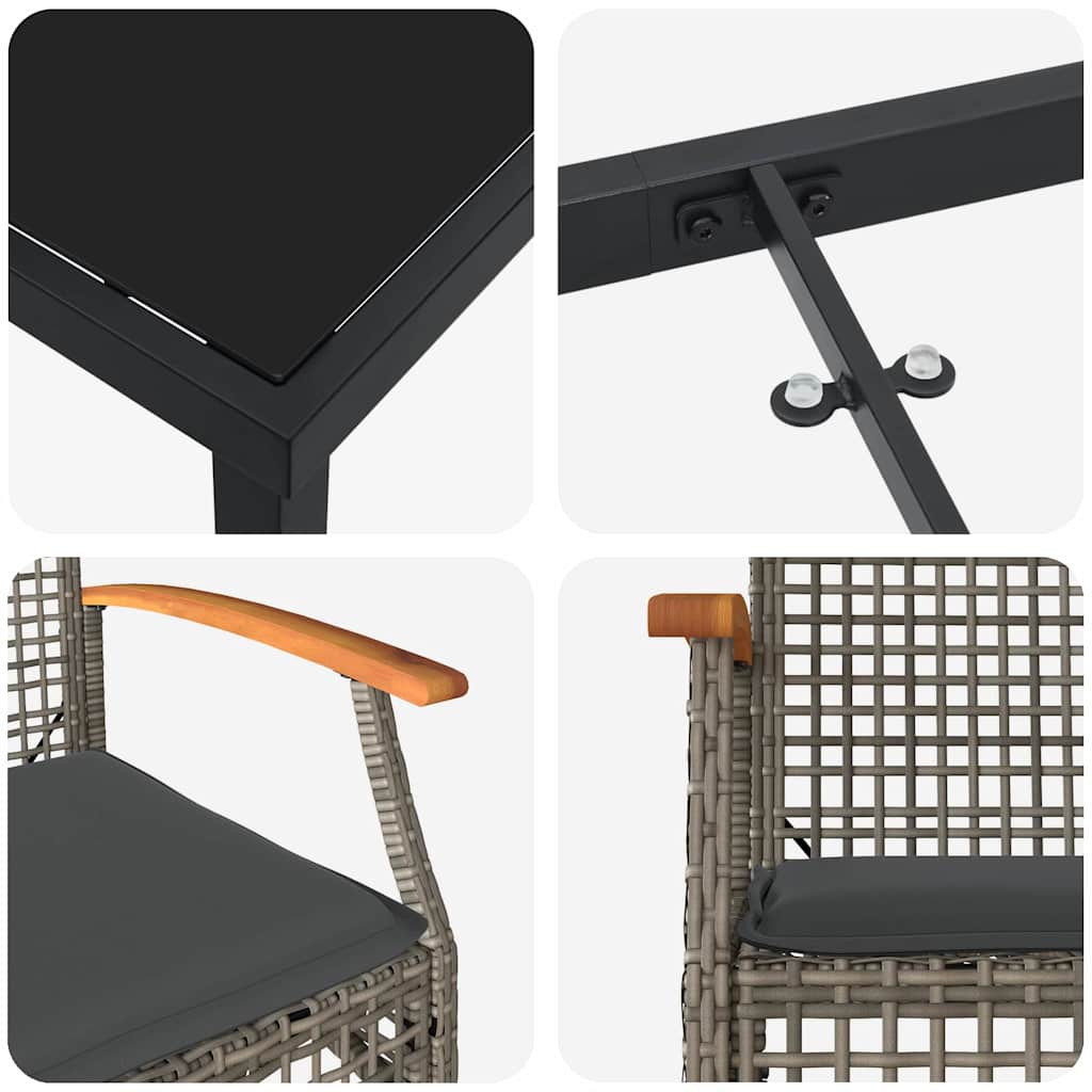 Kert étkező szett párnával 3 pcs Szürke és fekete Rattan