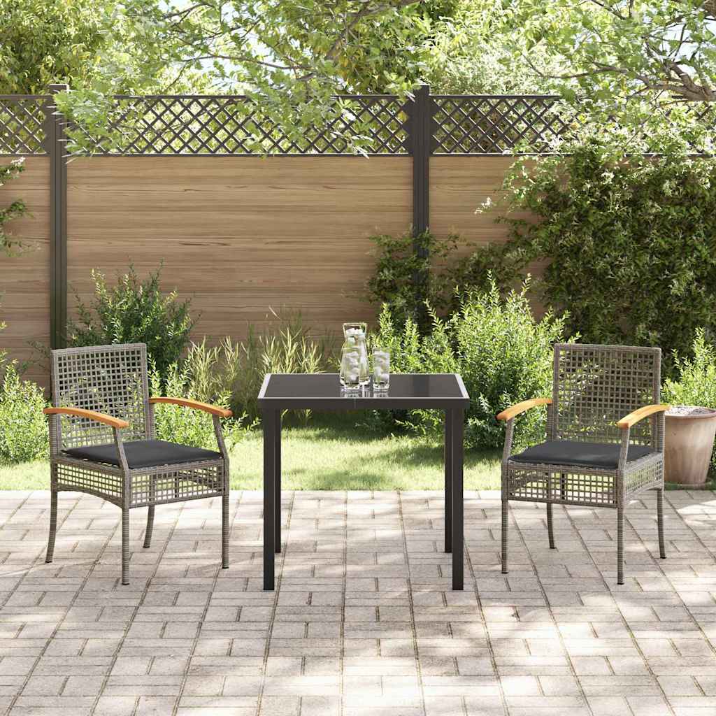 Kert étkező szett párnával 3 pcs Szürke és fekete Rattan