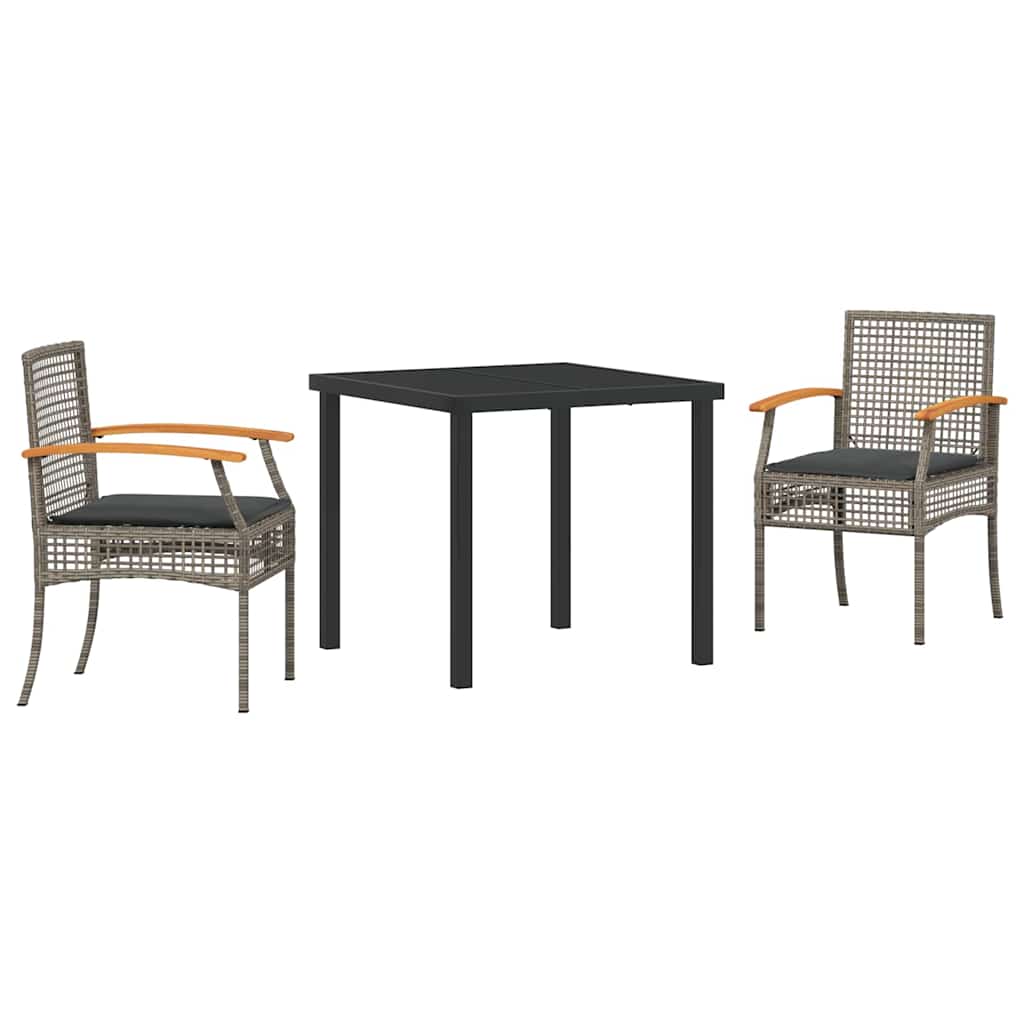 Kert étkező szett párnával 3 pcs Szürke és fekete Rattan