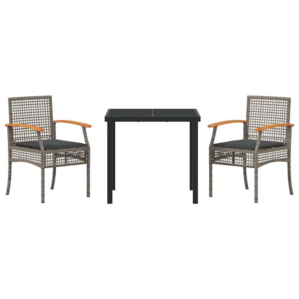 Kert étkező szett párnával 3 pcs Szürke és fekete Rattan