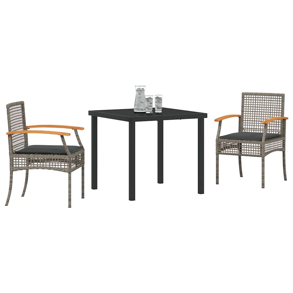 Kert étkező szett párnával 3 pcs Szürke és fekete Rattan