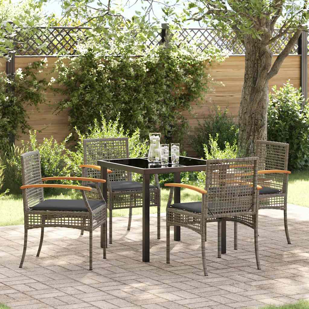Kert étkező szett párnával 5 pcs Szürke és fekete Rattan