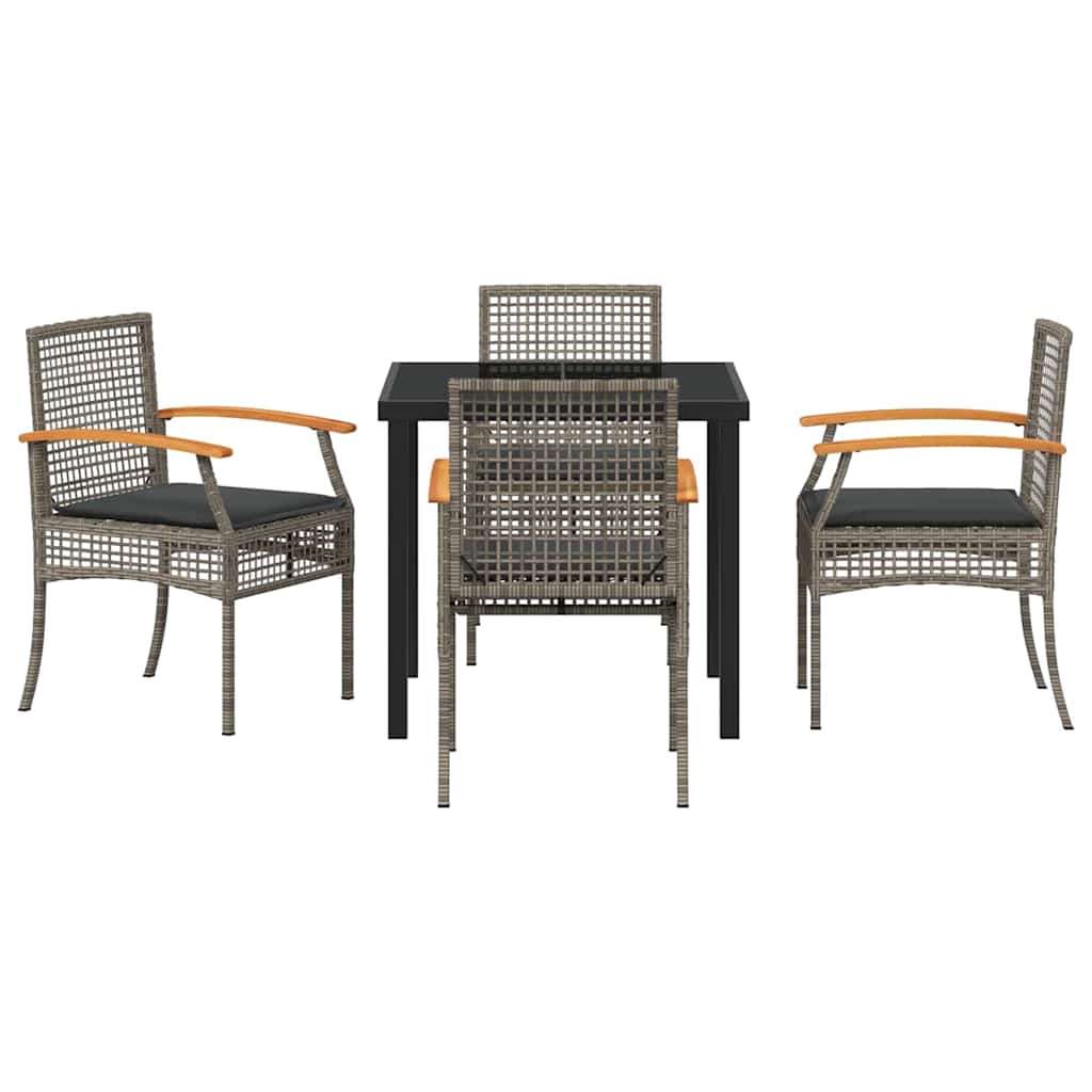 Kert étkező szett párnával 5 pcs Szürke és fekete Rattan