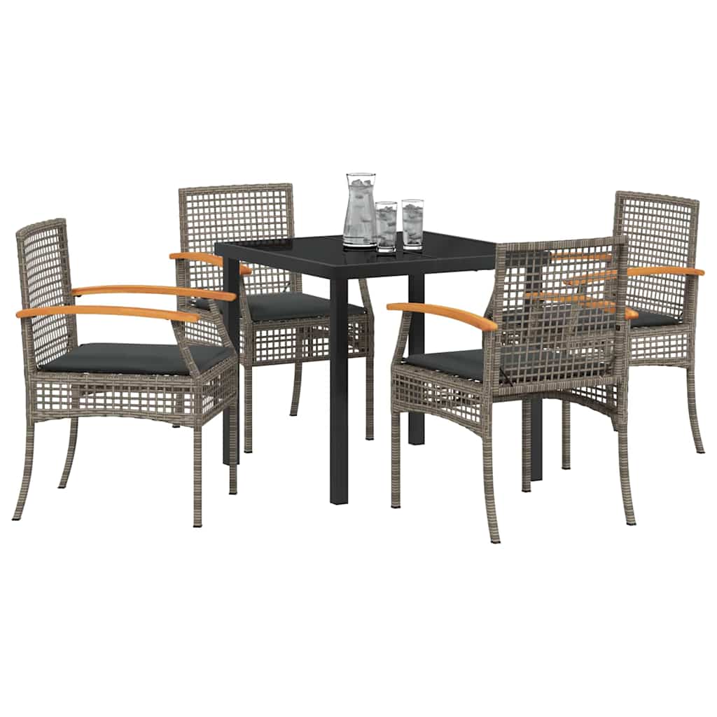 Kert étkező szett párnával 5 pcs Szürke és fekete Rattan