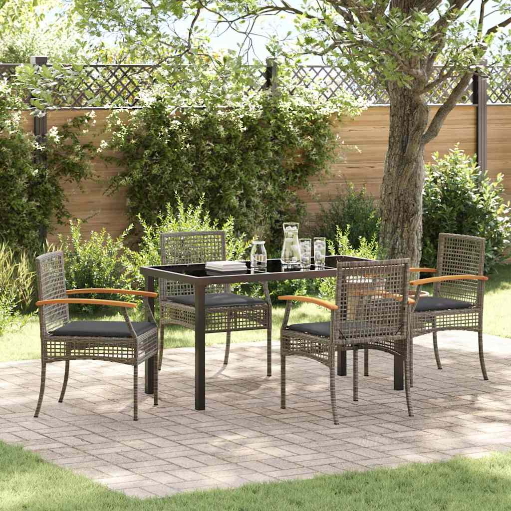 Kert étkező szett párnával 5 pcs Szürke és fekete Rattan