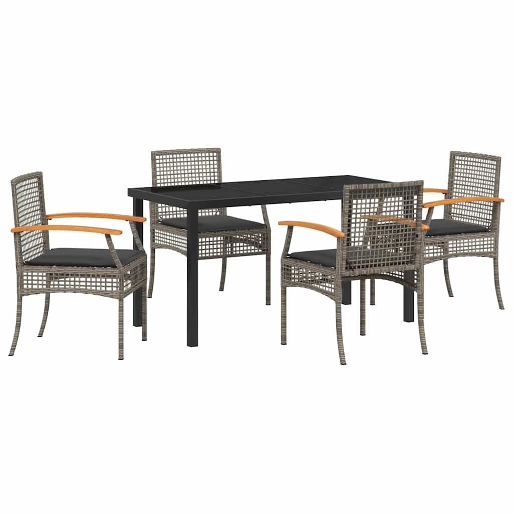 Kert étkező szett párnával 5 pcs Szürke és fekete Rattan