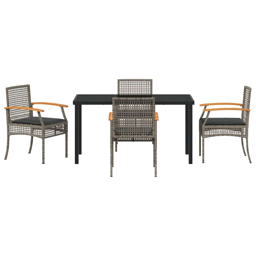 Kert étkező szett párnával 5 pcs Szürke és fekete Rattan
