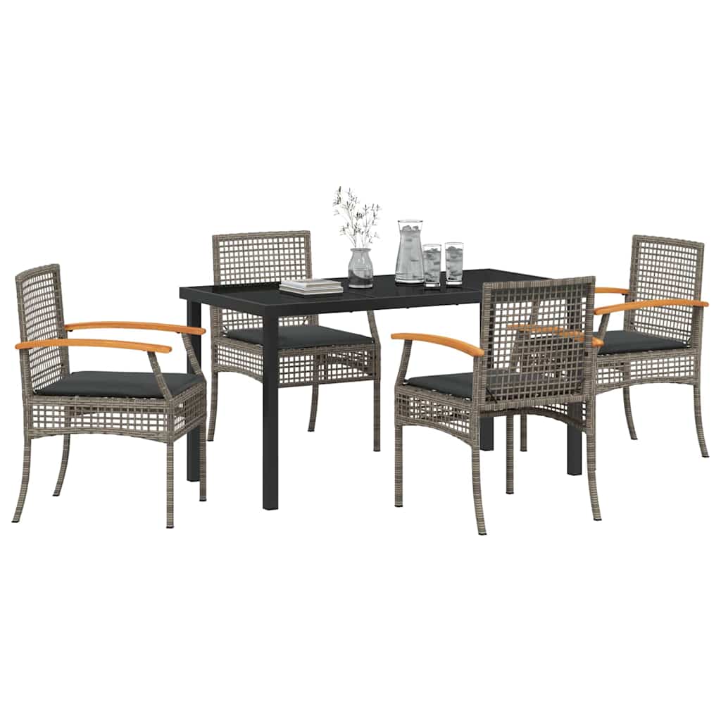 Kert étkező szett párnával 5 pcs Szürke és fekete Rattan