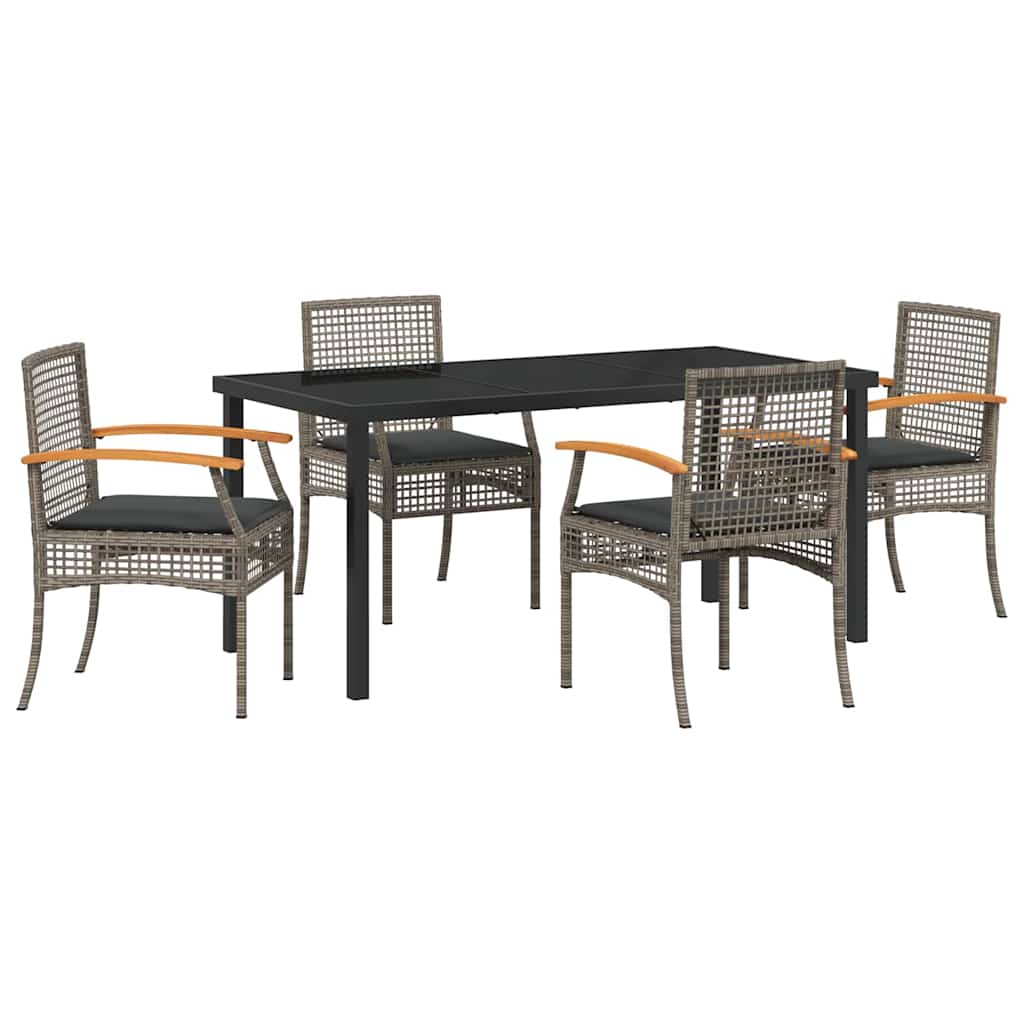 Kert étkező szett párnával 5 pcs Szürke és fekete Rattan